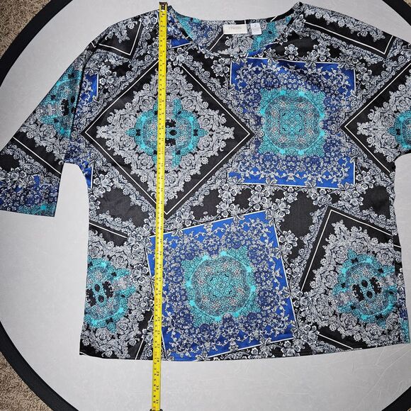 CHICO'S Blue and Black Tunic Top Blouse Sz 2X A-Line Polyester - Picture 9 of 10